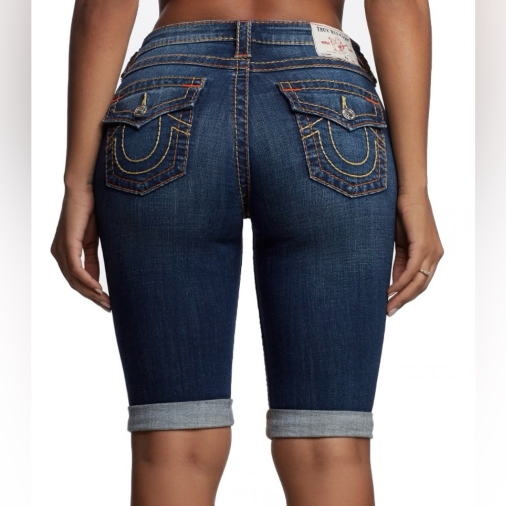 True Religion Blue Distressed Jean Shorts - Picture 5 of 10